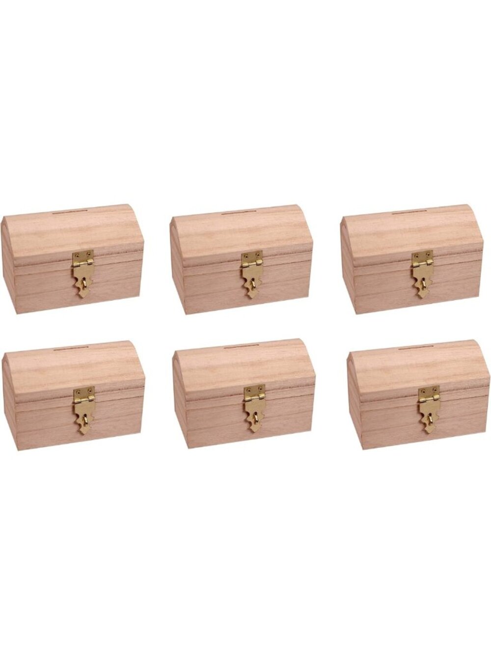 6 DIY Decorate Wood Treasure Chests - Lockable Savings Bank with Hinged Lid